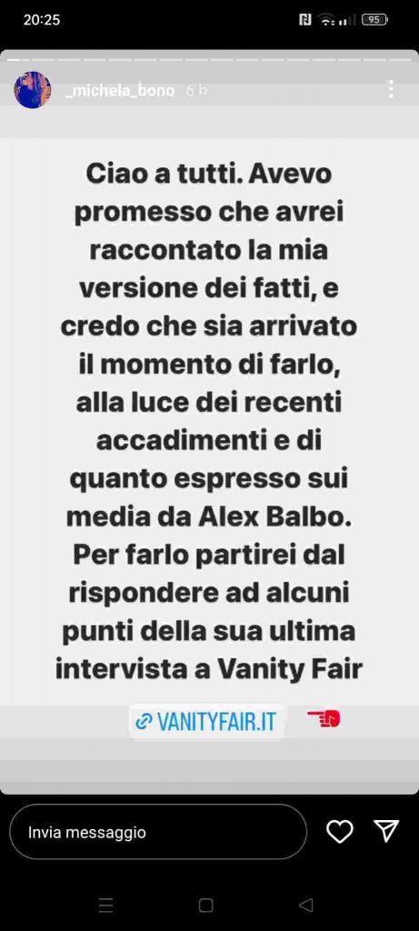 Michela Bono accuse contro Alex chat