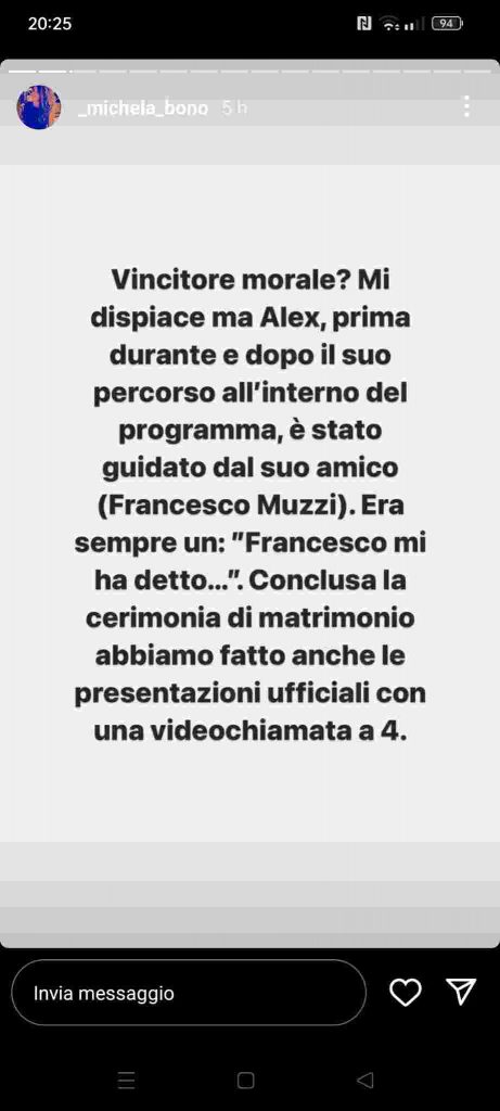 Michela Bono accuse contro Alex chat
