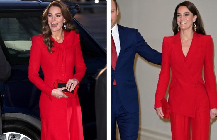 Kate Middleton tailleur rosso Mc Quin foto